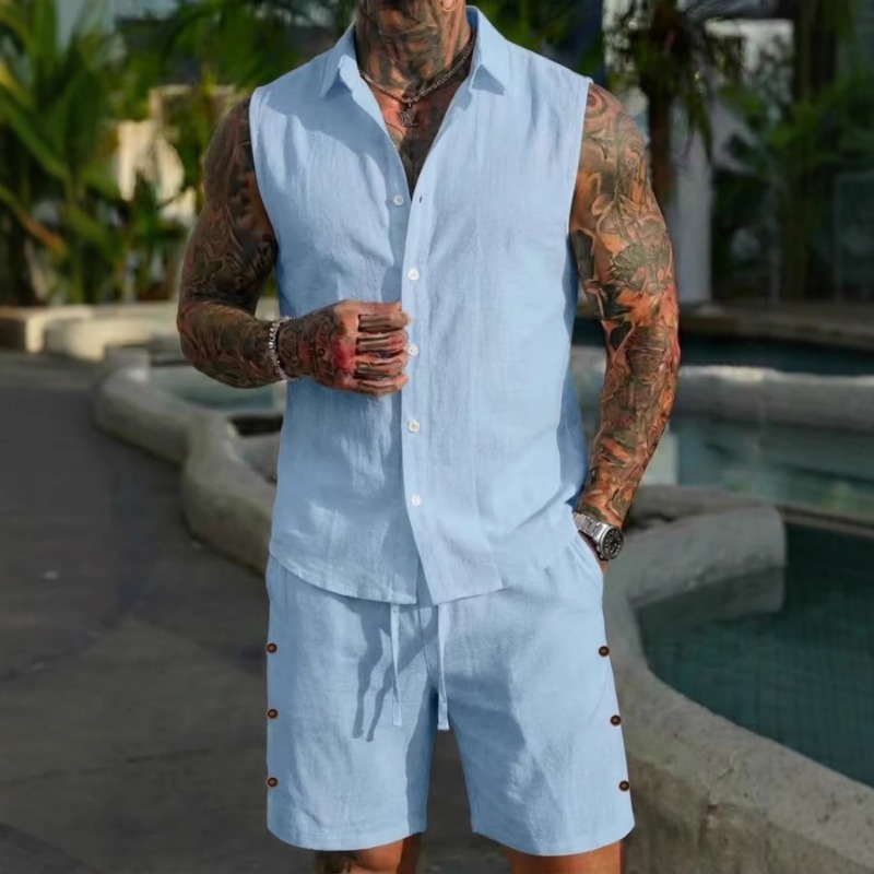 Linen Shirt Summer - Conjunto Masculino de 2 Peças em