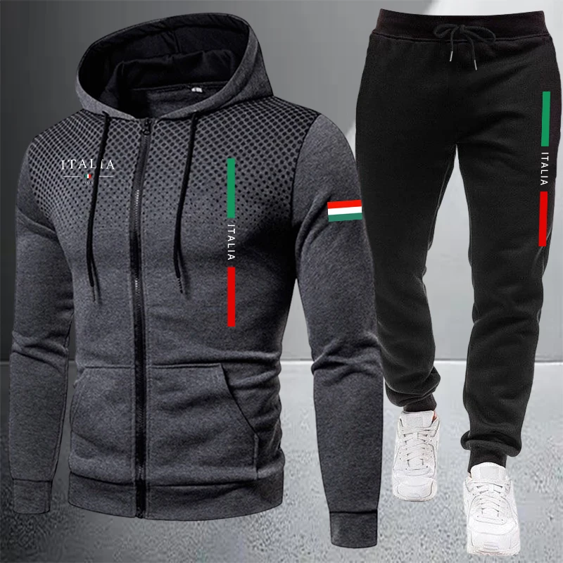 Mens Fashion Zip Up - Conjunto de Moletom Masculino Casual com
