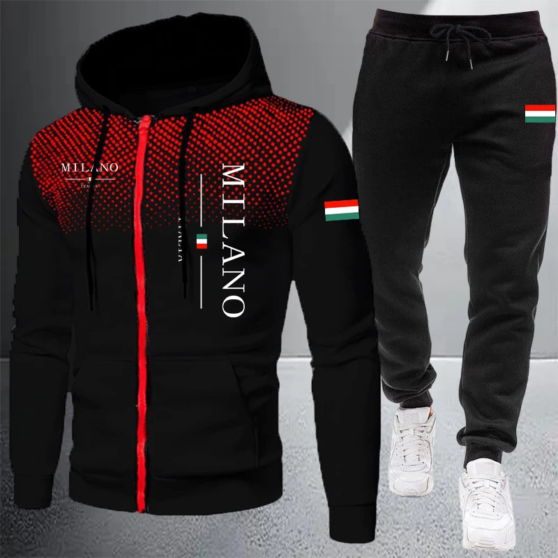 Mens Fashion Zip Up - Conjunto de Moletom Masculino de Alta