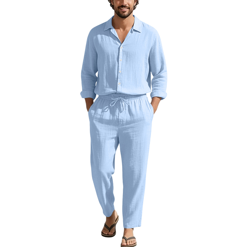 Linen Shirt Summer - Conjuntos Casuais de Linho Primavera Verão: