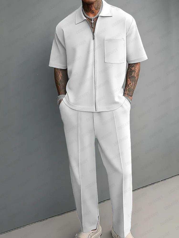 Mens Fashion Zip Up - Conjuntos Masculinos de 2 Peças Camisa