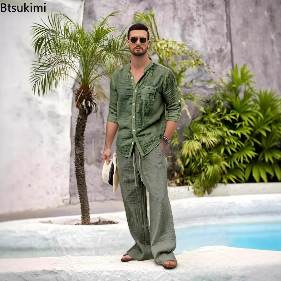 Novo Conjunto Masculino Casual - Linen Shirt Summer avaliação e preço