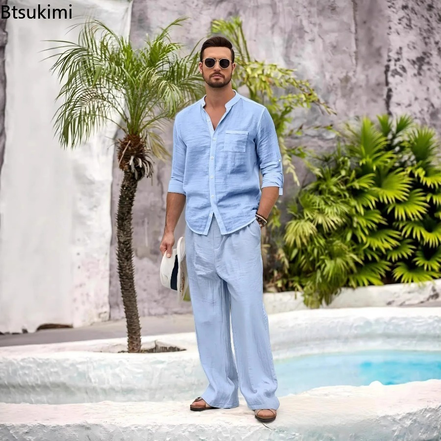 Novo Conjunto Masculino Casual - Linen Shirt Summer avaliação e preço