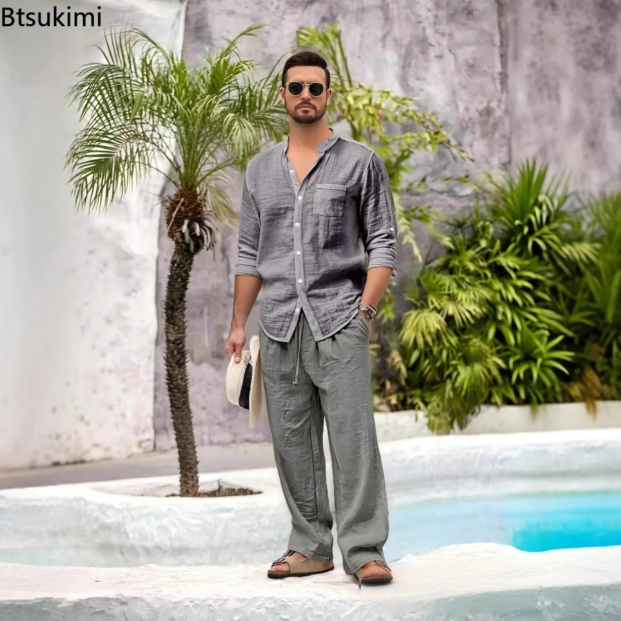 Novo Conjunto Masculino Casual - Linen Shirt Summer avaliação e preço