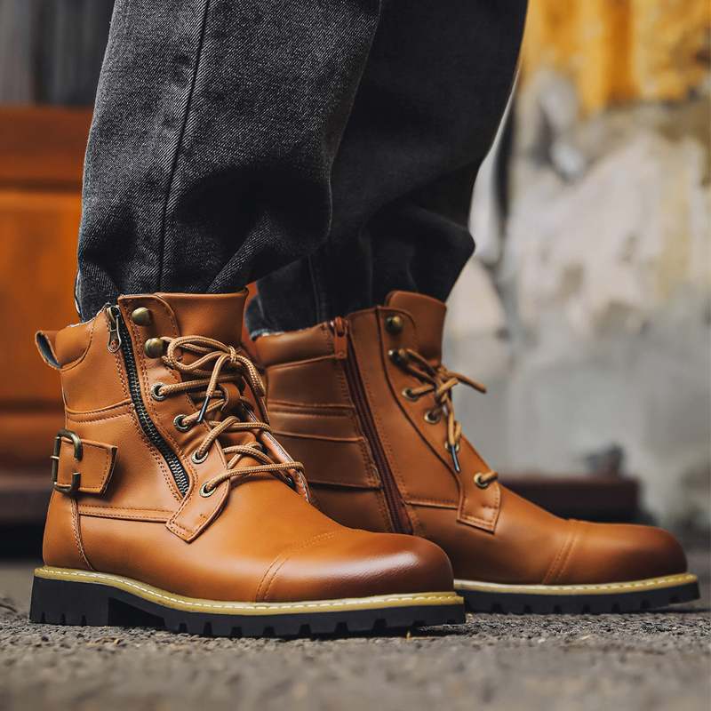 Botas de couro masculinas de q - Mens Fashion Zip Up avaliação e preço