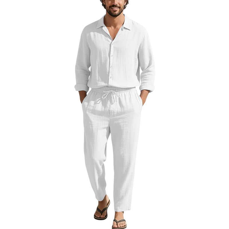 Conjuntos Casuais de Linho Pri - Linen Shirt Summer avaliação e preço